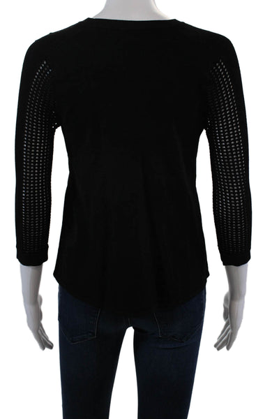 Autumn Cashmere Womens 3/4 Sleeve Round Neck Pullover Sweater Black Size S