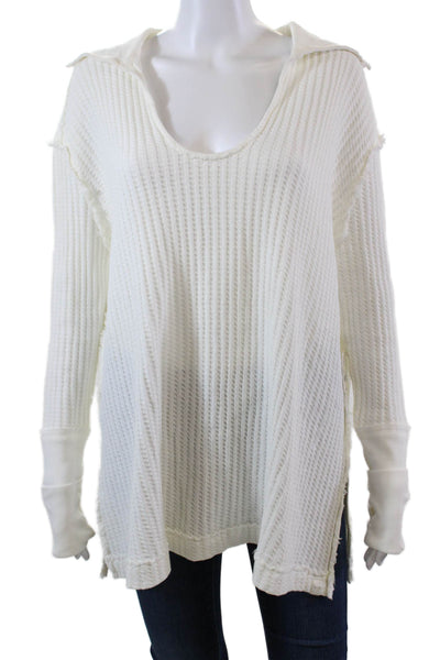 We The Free Womens Cotton Collared Side Split Pullover Sweater White Size XS