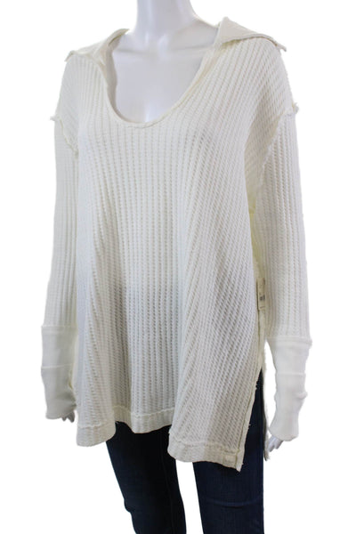 We The Free Womens Cotton Collared Side Split Pullover Sweater White Size XS