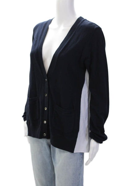 Clu Womens Cotton Striped Buttoned V-Neck Long Sleeved Top Blue Size XS