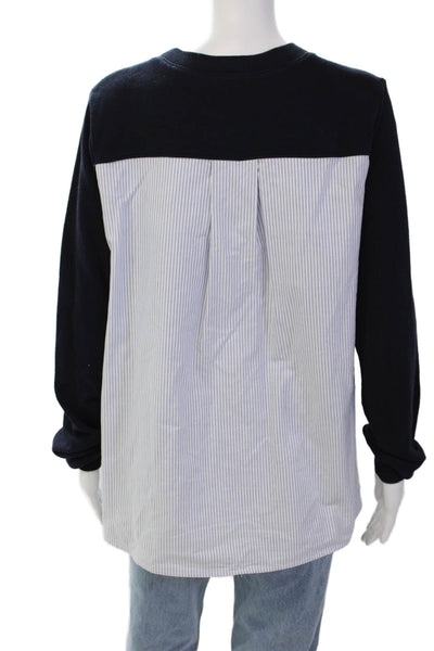 Clu Womens Cotton Striped Buttoned V-Neck Long Sleeved Top Blue Size XS