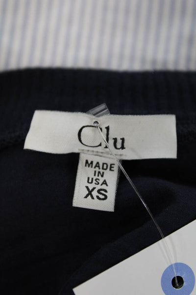 Clu Womens Cotton Striped Buttoned V-Neck Long Sleeved Top Blue Size XS