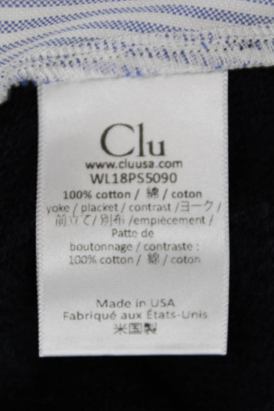 Clu Womens Cotton Striped Buttoned V-Neck Long Sleeved Top Blue Size XS