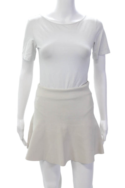 MRZ Womens Folded Waist Detail Stretch Mini Skater Skirt Light Beige Size S