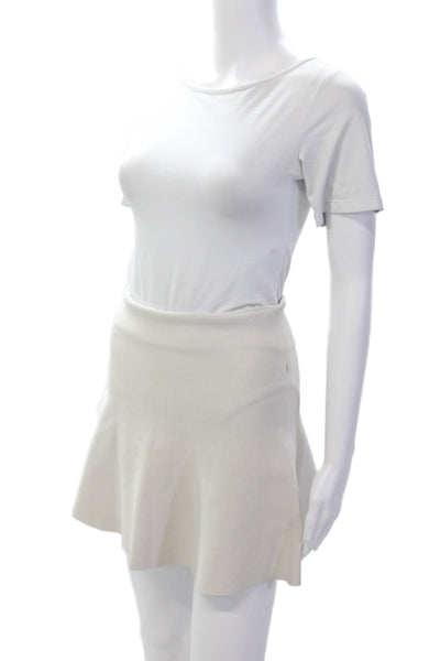MRZ Womens Folded Waist Detail Stretch Mini Skater Skirt Light Beige Size S