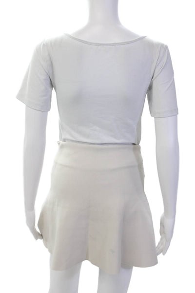MRZ Womens Folded Waist Detail Stretch Mini Skater Skirt Light Beige Size S