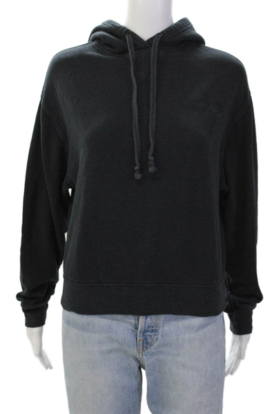WSLY Womens Long Sleeve Logo Drawstring Hoodie Sweatshirt Black Cotton Size 2XS