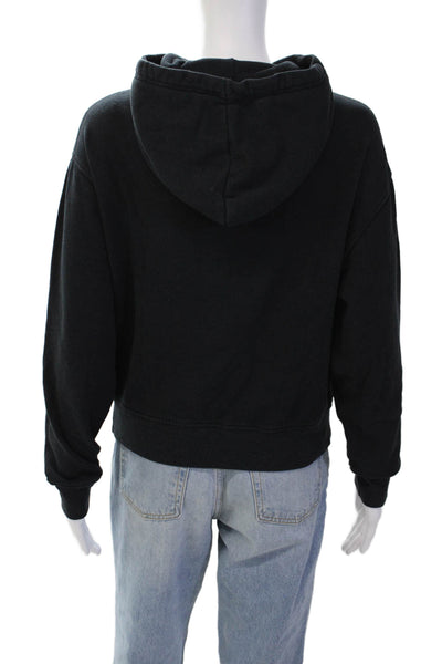 WSLY Womens Long Sleeve Logo Drawstring Hoodie Sweatshirt Black Cotton Size 2XS