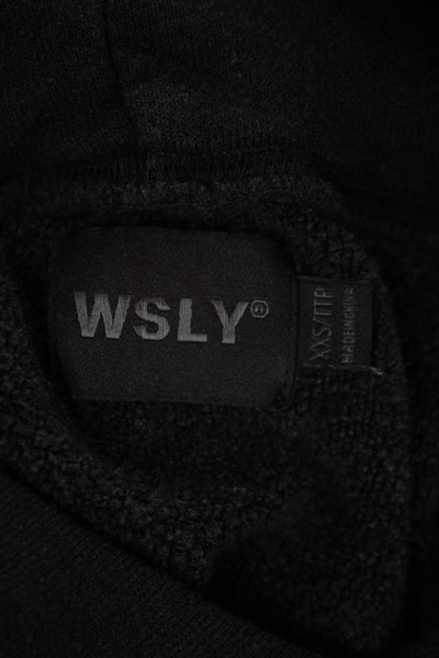 WSLY Womens Long Sleeve Logo Drawstring Hoodie Sweatshirt Black Cotton Size 2XS