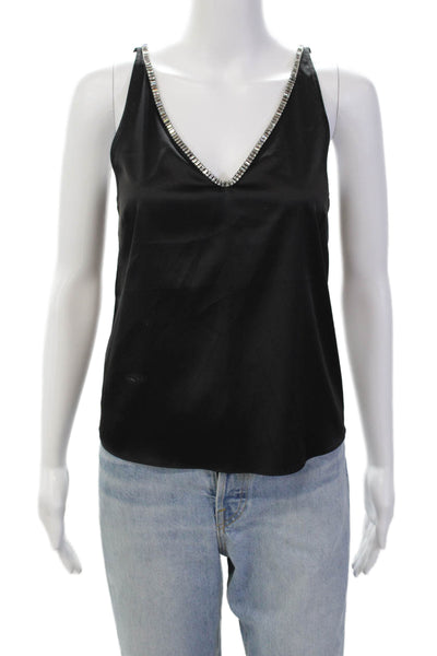 Generation Love Womens Sleeveless V Neck Crystal Trim Top Black Size 2XS