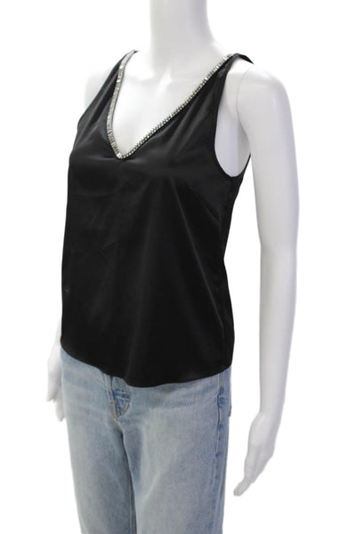 Generation Love Womens Sleeveless V Neck Crystal Trim Top Black Size 2XS