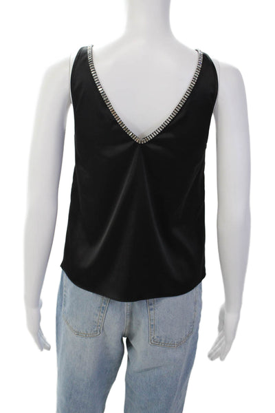 Generation Love Womens Sleeveless V Neck Crystal Trim Top Black Size 2XS