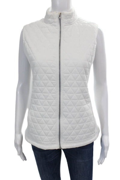 Levelwear Womens Quilted Full Zipper Ribbed Vest Jacket White Size Large