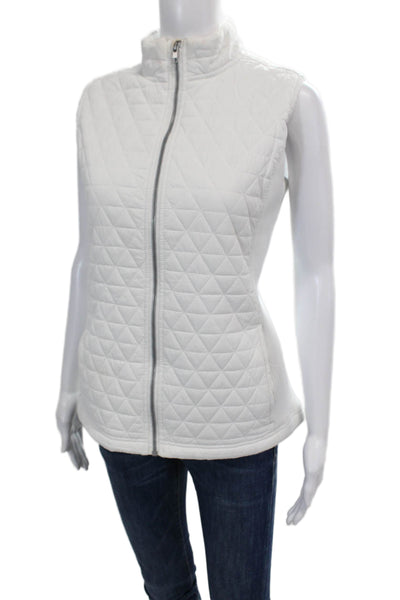 Levelwear Womens Quilted Full Zipper Ribbed Vest Jacket White Size Large