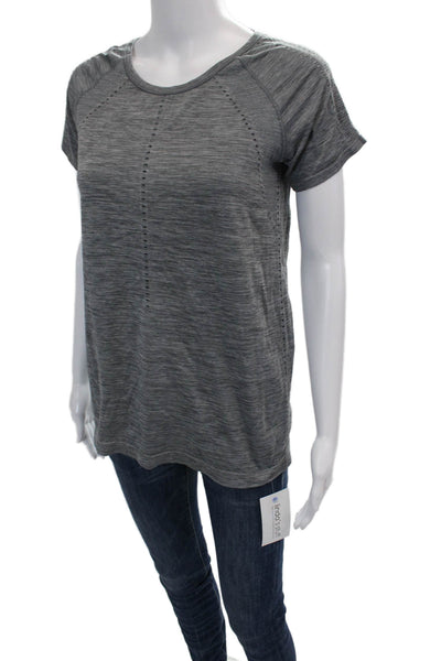 Athleta Womens Striped Short Sleeves Crew Neck Tee Shirt Gray Size Medium