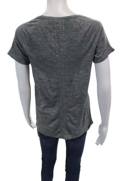 Athleta Womens Striped Short Sleeves Crew Neck Tee Shirt Gray Size Medium