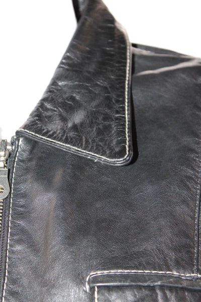 Colebrook & Co Womens Leather Long Sleeve Collared Zippered Jacket Black Size L