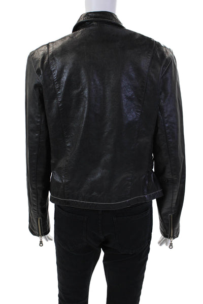 Colebrook & Co Womens Leather Long Sleeve Collared Zippered Jacket Black Size L