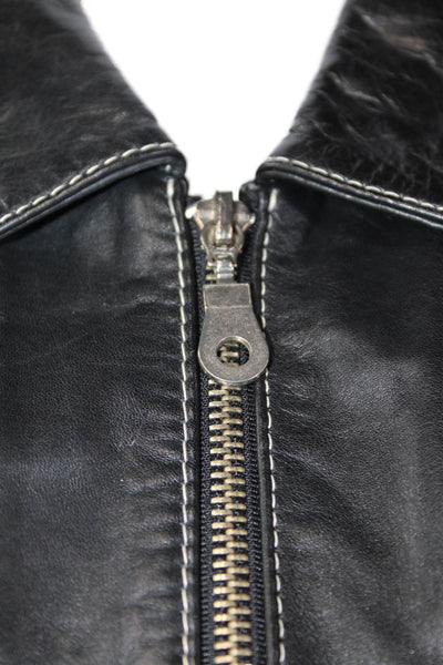 Colebrook & Co Womens Leather Long Sleeve Collared Zippered Jacket Black Size L