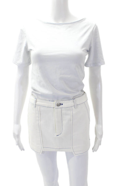 By.DYLN Womens Zipper Fly Stitched Trim Denim Mini Skirt White Blue Size XS