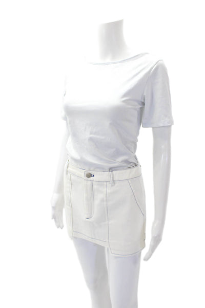 By.DYLN Womens Zipper Fly Stitched Trim Denim Mini Skirt White Blue Size XS
