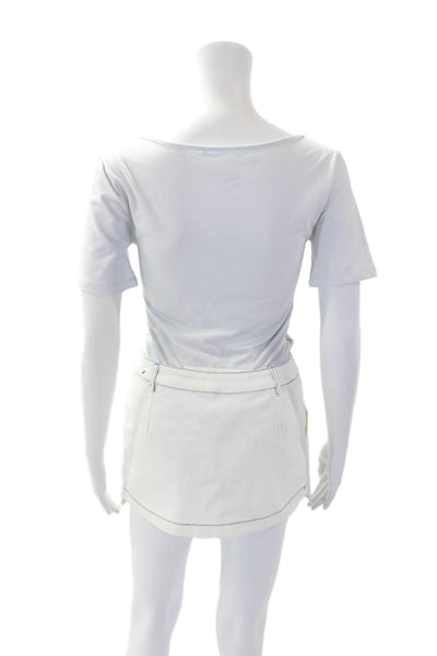 By.DYLN Womens Zipper Fly Stitched Trim Denim Mini Skirt White Blue Size XS