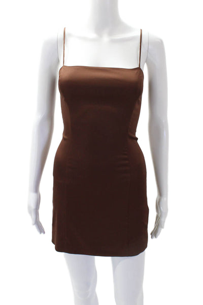 Sunday Best Womens Back Zip Spaghetti Strap Square Neck Mini Dress Brown Size 0