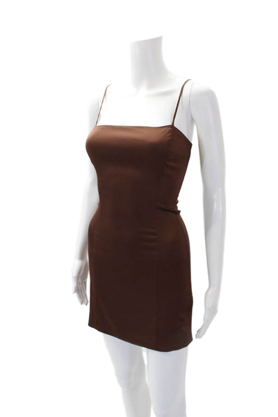 Sunday Best Womens Back Zip Spaghetti Strap Square Neck Mini Dress Brown Size 0