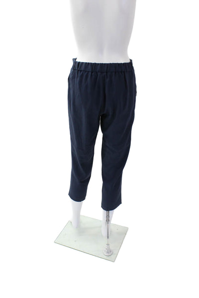 Babaton Womens Elastic Waistband High Rise Pleated Cropped Pants Navy Size 2
