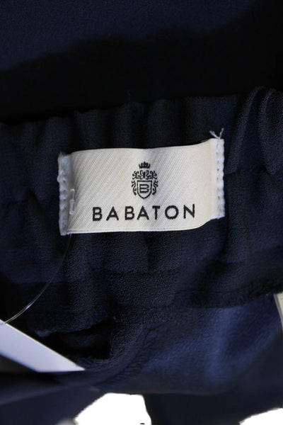 Babaton Womens Elastic Waistband High Rise Pleated Cropped Pants Navy Size 2