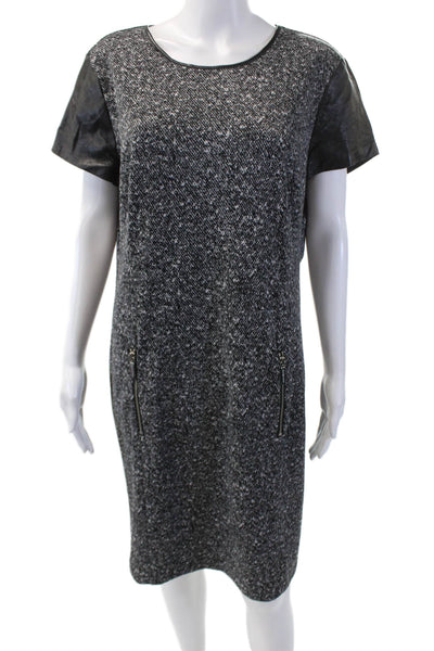 Michael Michael Kors Womens Leather Trim Zip Pocket Shift Dress Black Size 14
