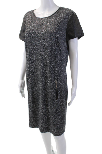 Michael Michael Kors Womens Leather Trim Zip Pocket Shift Dress Black Size 14