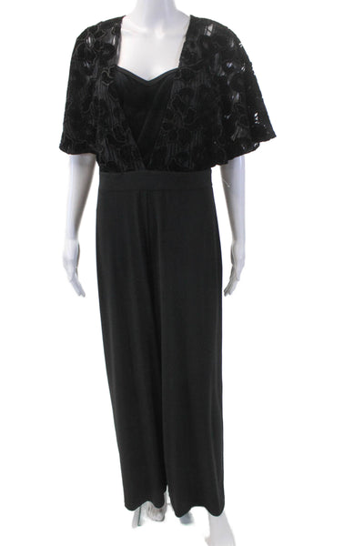 Thalia Soda Womens Short Sleeve Velvet V Neck Wide Leg Jumpsuit Black Size M