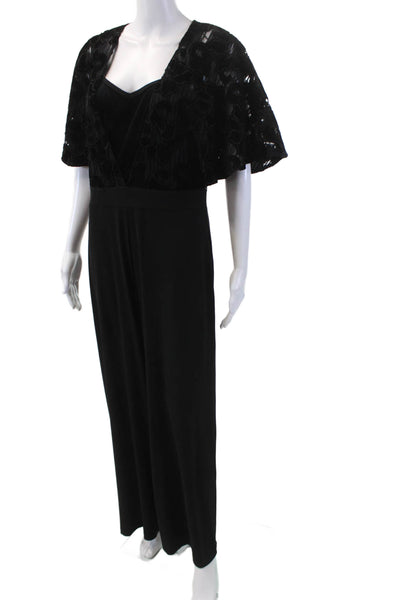 Thalia Soda Womens Short Sleeve Velvet V Neck Wide Leg Jumpsuit Black Size M