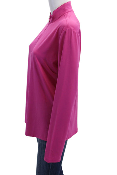Sansoleil Womens Round Neck Long Sleeves Quarter Zip Athletic Blouse Pink Size L