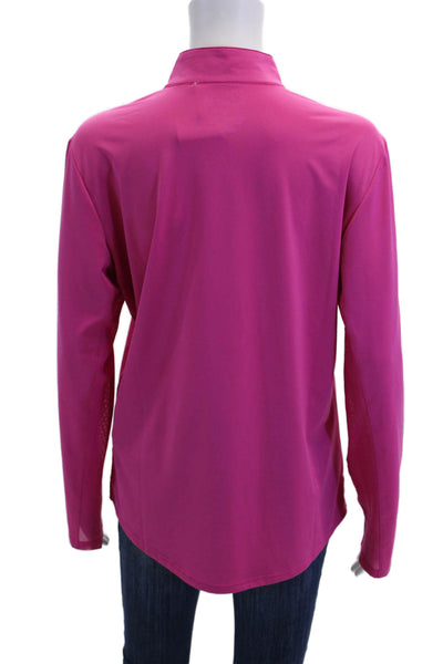 Sansoleil Womens Round Neck Long Sleeves Quarter Zip Athletic Blouse Pink Size L