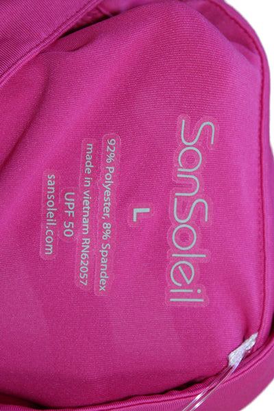Sansoleil Womens Round Neck Long Sleeves Quarter Zip Athletic Blouse Pink Size L