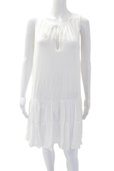 Velvet Womens Cotton Sleeveless V-neck Casual Short Dress White Size M