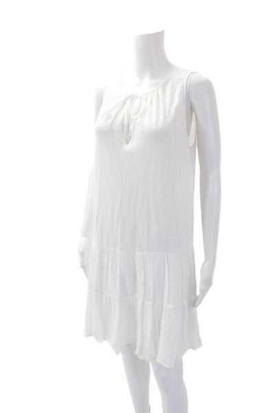 Velvet Womens Cotton Sleeveless V-neck Casual Short Dress White Size M