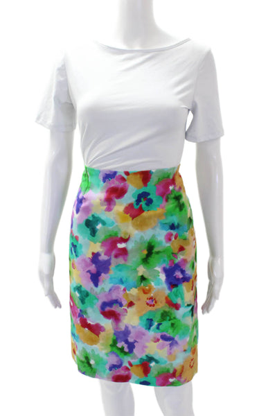 Patricia F Designs Womens Floral Tie Dye Lined Pencil Skirt Multicolor Size 6