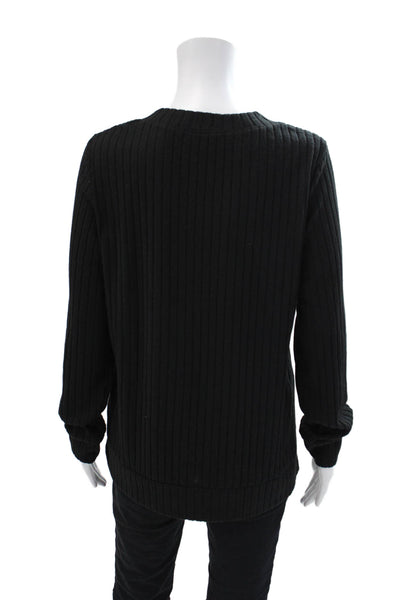 Sampeel Womens Ribbed V-Neck Long Sleeve Pullover Blouse Top Black Size L