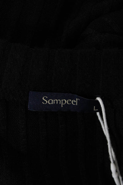 Sampeel Womens Ribbed V-Neck Long Sleeve Pullover Blouse Top Black Size L