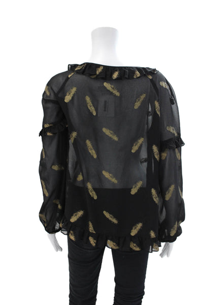 The Kooples Womens Textured Scoop Neck Long Sleeve Pattern Blouse Black Size S