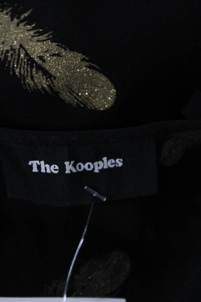 The Kooples Womens Textured Scoop Neck Long Sleeve Pattern Blouse Black Size S