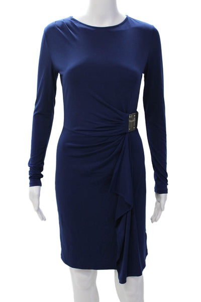 Michael Michael Kors Womens Long Sleeves Ruched Dress Navy Blue Size Extra Small