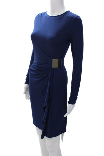 Michael Michael Kors Womens Long Sleeves Ruched Dress Navy Blue Size Extra Small