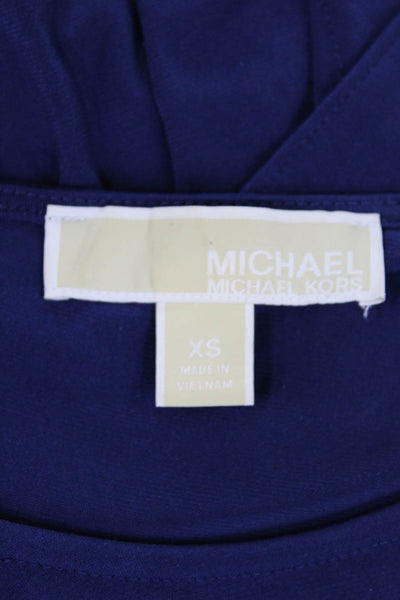 Michael Michael Kors Womens Long Sleeves Ruched Dress Navy Blue Size Extra Small