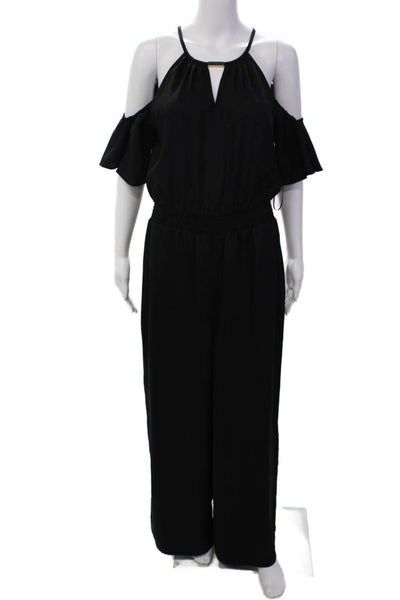 Thalia Sodi Womens Cold Shoulder Short Sleeves Wide Leg Jumpsuit Black Size Medi