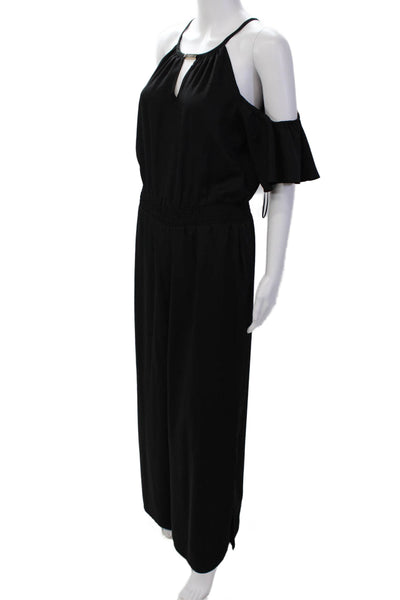 Thalia Sodi Womens Cold Shoulder Short Sleeves Wide Leg Jumpsuit Black Size Medi