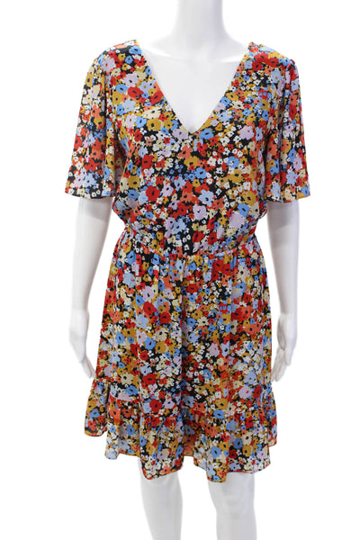 Rebecca Minkoff Womens Floral Print V Neck A Line Dress Multi Colored Size Small